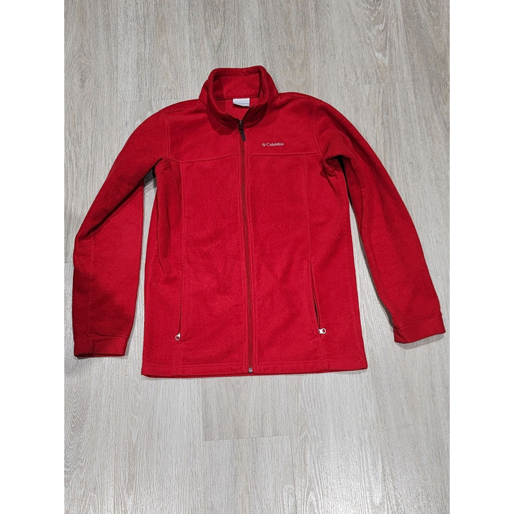 Columbia Full Zip Fleece Jacket Red XL Youth/Adult Full Sleeve Cozy Outdoor Used